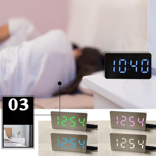 Digital Alarm Clock Mirror LED Night Lights Thermometer Wall Clock Lamp Square Rectangle Multi-function Desk Clocks LED Display