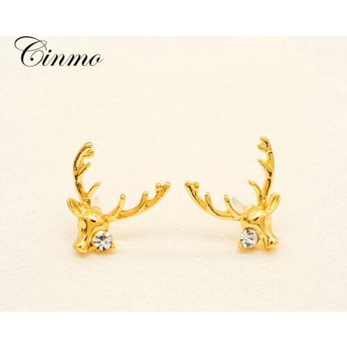 Cinmo Gold Fawn Head Piercing Stud Earrings Christmas Cute Statement Earrings For Women Girls Trendy Party Ear Jewelry Gift