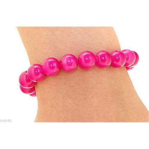 Handmade 10mm Natural Fuchsia Jade Round Beads Stretchy Bracelet
