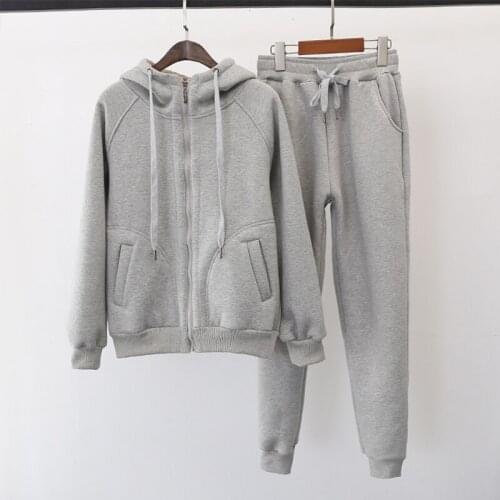 Autumn Hooded Plus Fleece Sweatshirts Suit Woman Fashion Solid Cardigan Sweatshirts Women Winter Leisure Two-Piece Sweatshirtss