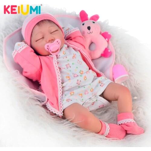 KEIUMI Girls Gifts 22 Inch Toys Cute Reborn Baby Doll Soft Silicone Vinyl For Lifelike Close Eyes Fashion Children Playmates