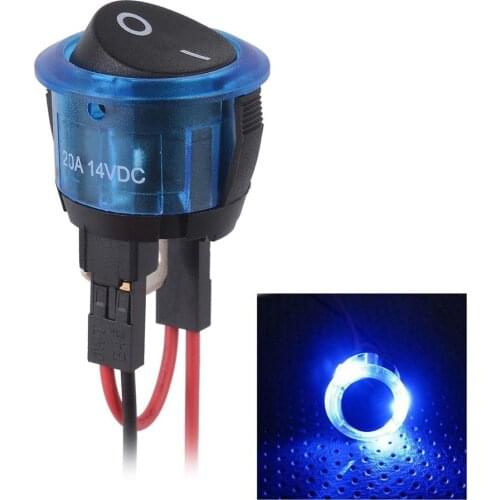 Jtron 2 SPST DC14V 20A rocker switch push button switch for round rockers Blue LED lights with cable for car boat home appliance