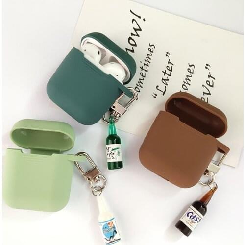 Korean Cute Beer Decor Bottle Silicone Earphone Case For Apple Airpods Accessories Bluetooth Headset Protective Cover Key Ring
