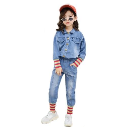 Girls Cowboy Coat+jeans Sets Spring Autumn New Childrens Jeans Suit Girls Two Piece Fashion 4-6 8 10 12 Ages Baby Clothes