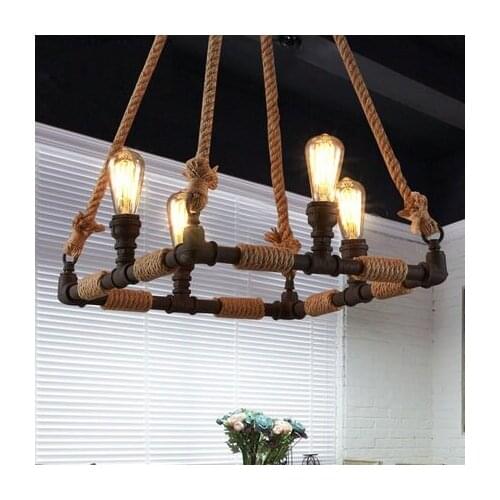 Loft Style Water Pipe Droplight Creative Rope Pendant Light Fixtures For Dining Room Hanging Lamp Industrial Vintage Lighting