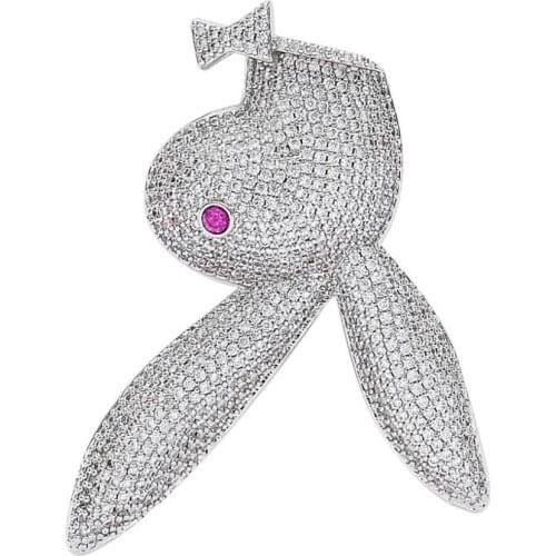 Rabbit Pendant MSDZ0266 Cute Hip Hop Iced Out Bling Necklace Rapper Jewelry Cubic Zirconia Gold Sliver