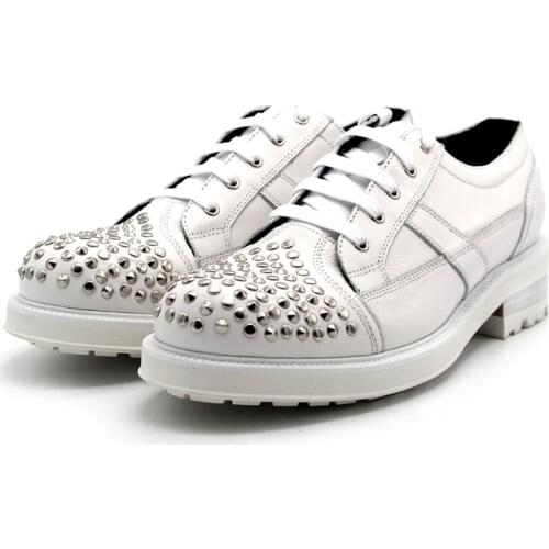 Winter Rivet Oxford handmade Genuine leather increase Round toe Shoes for men Lace up white Fashion men shoes