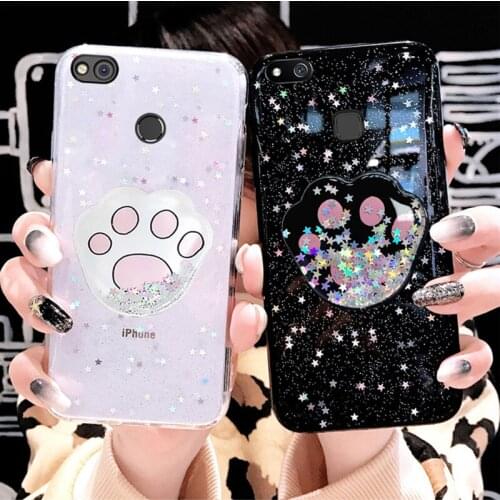 Quicksand Stars Footprint Case on for Huawei P10 Plus P9 P8 Lite 2017 Soft Transparent Cover