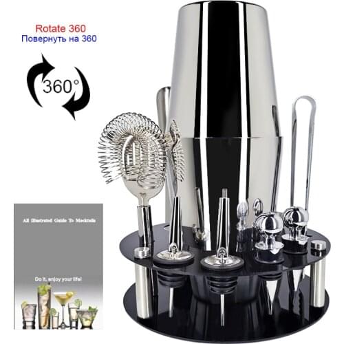 12 Pieces Bartender Kit Includes Rack Pourer & Ice Tong Cocktail Shaker Premium Shakers Barware Set