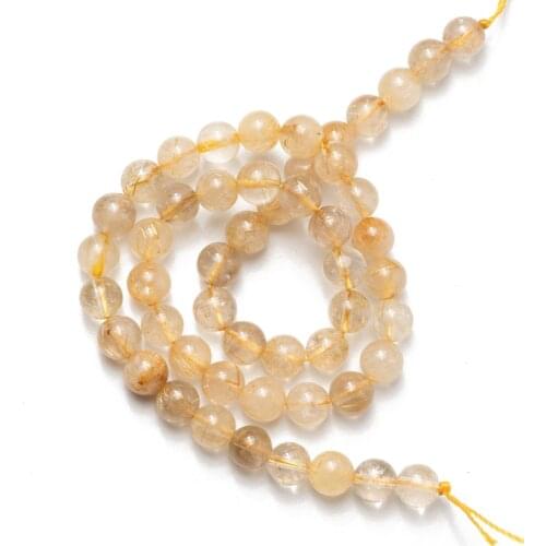 Natural Gold Rutilated Quartz Citrines Stone Beads Natural Stone Round Loose Beads 4 6 8 10 12mm for Jewelry Making Bracelet DIY