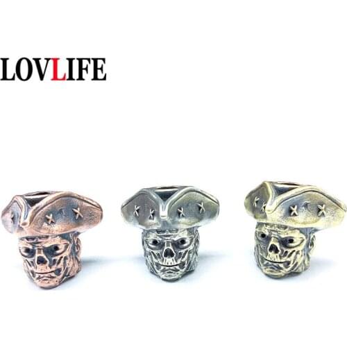 2021 New Brass Pirate Captain Hat Skull Knife Beads Lanyard Pendants Jewelry Copper Skeleton Paracord DIY Keychains Accessories