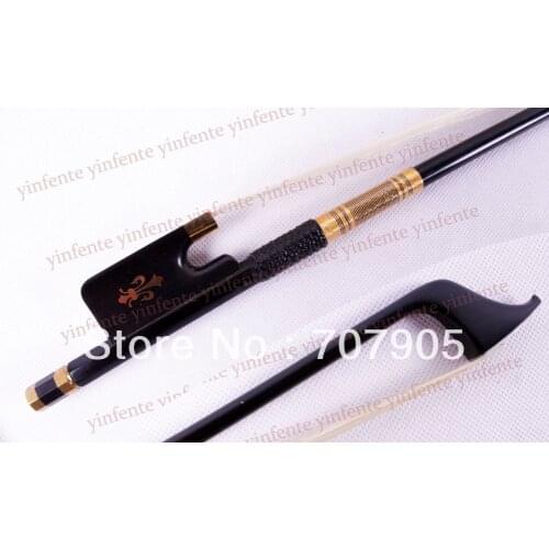 One 4/4 Cello Bow Black Carbon Fiber High quality Flower inlaid