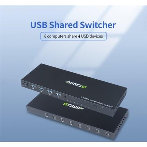 AIMOS USB2.0 Shared Switcher 8 Computers Sharing 4 USB Devices 8 in 4 out Switcher Box for Keyboard/Mouse/Printer/U Disk