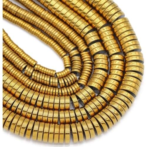 Natural Stone Gold Hematite Flat Round Coin Shape Spacer Loose Beads For DIY Jewelry Making 3/4/6/8MM Bracelet Necklace Findings