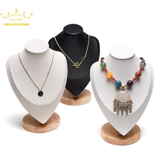 Jewelry Necklace Pendant Display Stand Portrait Model Pendant Display Jewelry Stand Solid Wood Base Hanging Neck Jewelry Stand