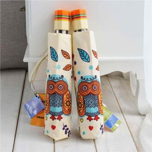 Fully Automatic Cartoon Women Umbrellas Rain Owl 3 Folding Outdoor Animal Windproof Umbrella Rain Gear Parasol