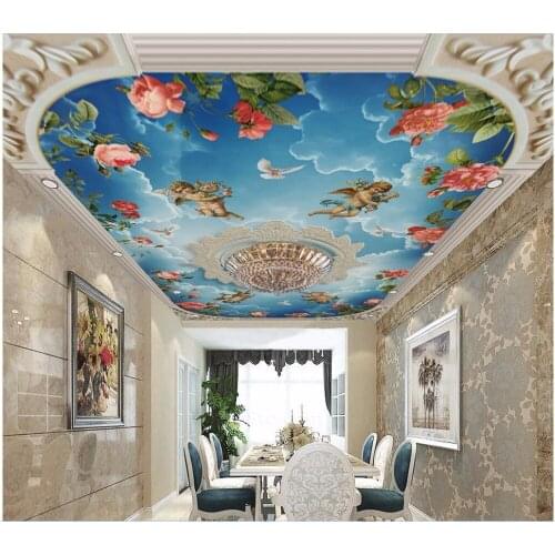 Custom photo 3d wallpaper ceiling mural European embossed sky angel roses room painting 3d wall murals wallpaper for walls 3 d