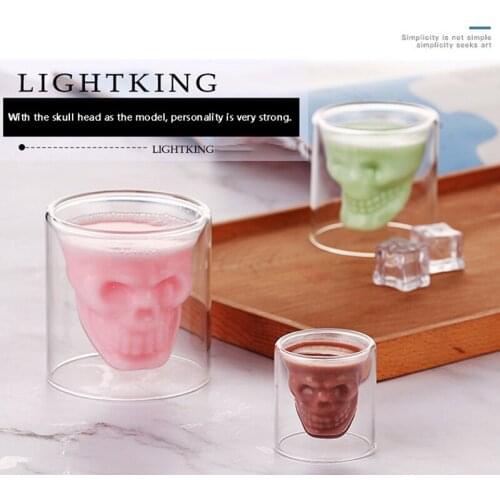 Transparent Skull Cup Double Glass Beer Whiskey Vodka Wine Water Champagne Cocktail Wine Glass Coffee Milk Mug 25ML-75-150-250ML