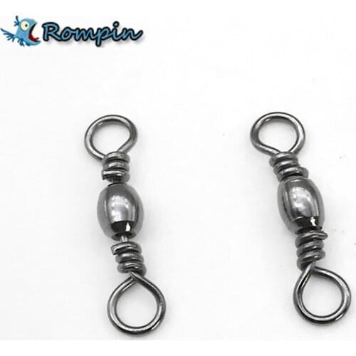 Rompin 50pcs/lot Barrel Fishing Swivel With Solid Ring Black Barrel Swivels Fishing Line Hook Connector Size 6 8 10 12 14 16