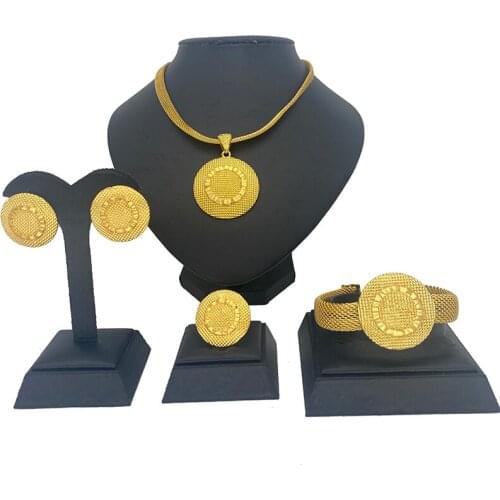 Luxury Fashion Dubai Arab Bridal Jewelry Sets for Women Dubai Gold Color Big Necklace Earrings Wedding Engagement Jewelry Set