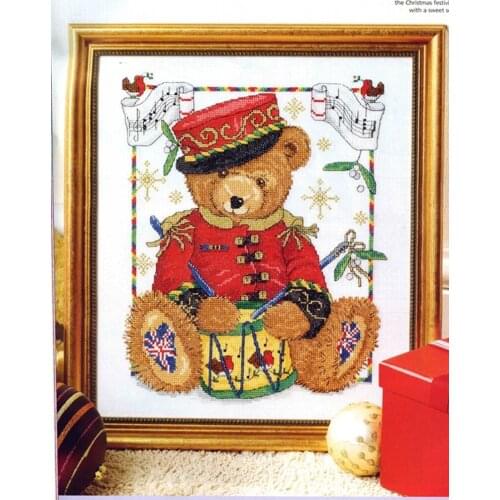Gold Collection Embroidery Christmas Teddy Bear Needlework Cross Stitch with 100% Cotton Flosses & Free Shipping for Home Decor