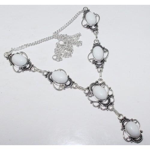 White Opal Necklace Silver Overlay over Copper , 52.3 cm, N0870