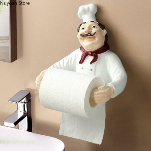 Cute Chef Paper Towel Rack Kitchen Punch-free Wall Hanging Paper Towel Rack Household Toilet Tissue Box Bathroom Accessories