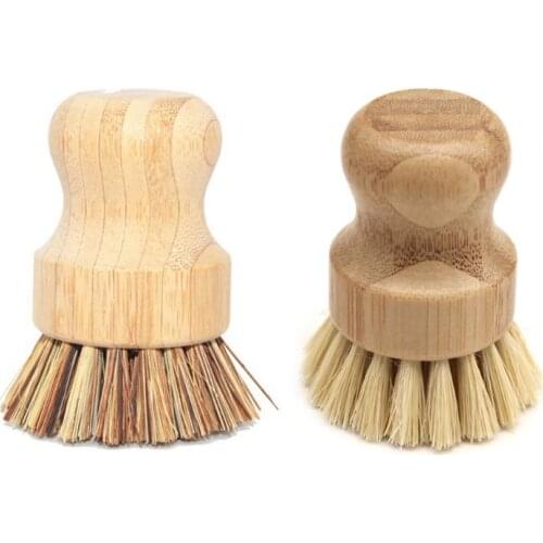 Sisal Bamboo Palm Kitchen Pan Pot Cleaning Brush Short Round Wooden Handle Household Bowl Dish Washing Tools