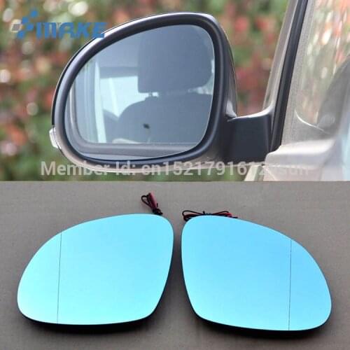 SmRKE 2Pcs For Skoda Yeti Rearview Mirror Blue Glasses Wide Angle Led Turn Signals light Power Heating