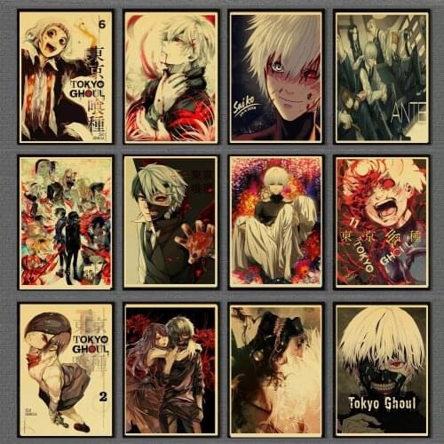 Vintage Poster Anime Tokyo Ghoul Retro Posters and Prints Art For Fans Home/Living Room/Bar Wall sticker Decals Painting