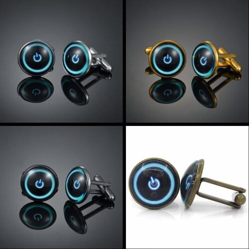 Copper computer power on button four colors metallic glass mens French shirt Cufflinks