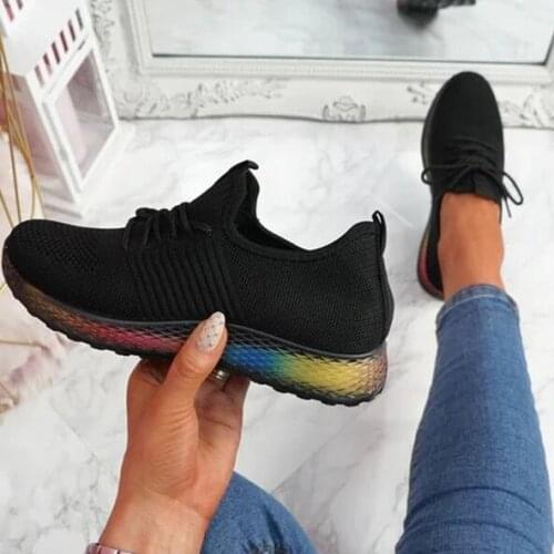 Women Sneakers Solid Breathable Lace-up Mesh Casual Shoes Women Platform Vulcanized Shoes Plus Size Ladies Walking Sneakers