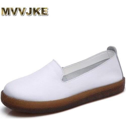 MVVJKE Women Flats Shoes Genuine Leather Slip-on Round Toe Muscle Sole Ladies casual Shoes Comfortable Soft Shoes Female Fall