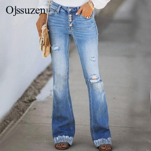High street hole pants jeans women vintage tassel jean denim trousers autumn 2021 fashion ladies jeans flare pants ripped