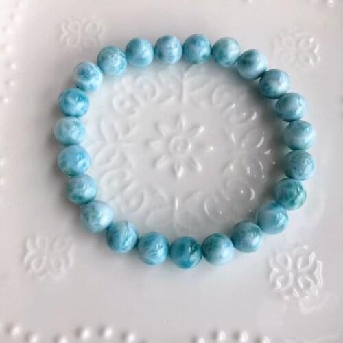 8mm Genuine Natural Blue Larimar Gemstone Bracelet Women Men Pattern Stretch Round Beads Crystal Bracelet Jewelry AAAAAA