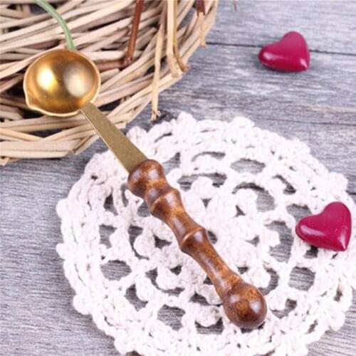 1PC Useful Retro Anti-hot Stamp Seal Sealing Brass Spoon Wooden Handle Seal Wax Heating Scoop Vintage Spoons