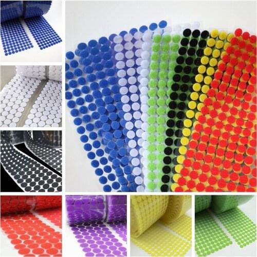 10mm100 Pair 7color Diameter Nylon Fabric Sticky Back Round Coins Hook and Loop Self Adhesive Fastener Dots Tapes hook loop tape
