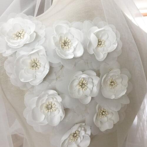 100 pieces /lot 3D handmade rhinestone center beaded lace flower blossom Cherry Blossom Wedding Decoration, Hat Shoes Decoration