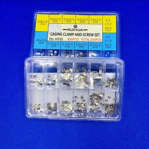 240Pcs Watch Casing Clamp Movement Adapter Securing Screw Washer Repair Part Tools with Box for ETA 2824 2836 2846