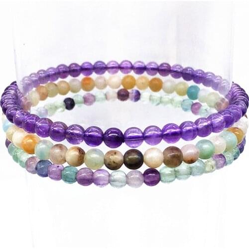 3 PCS /Set Women Men Bracelet Sets 4 mm Natural Stone Beads Amethysts Fluorite Amazonite Yoga Bangle Jewelry #2