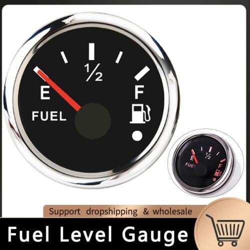52mm Fuel Level Gauge Waterproof Boat Car 0-190 ohm Fuel Level Sensor With Low Warning Light Red Backlight