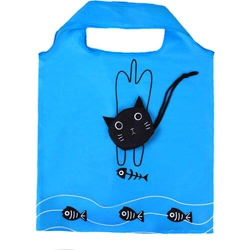 60PCS / LOT Cat Shopping Bag Foldable Environmental Portable Recyclable Storage Bag Reusable Tote Pouch Polyester Handbags