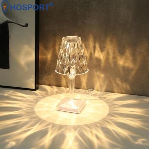 Stepless Dimming 3 Color Diamond Crystal Table Lamp Acrylic Wireless Charging Desk Night Light Creative Atmosphere Bedside Lamp