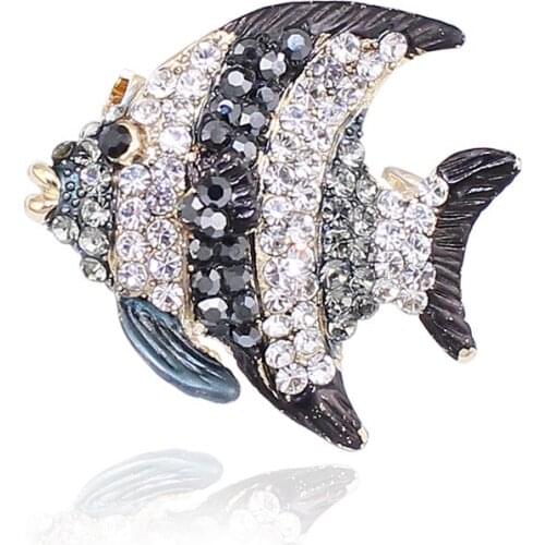 High End Full Austria Crystal Goldfish Brooch Ocean Tropical Animal Sweater Clips Pins Enamel For Suit, Item NO.: BH8246