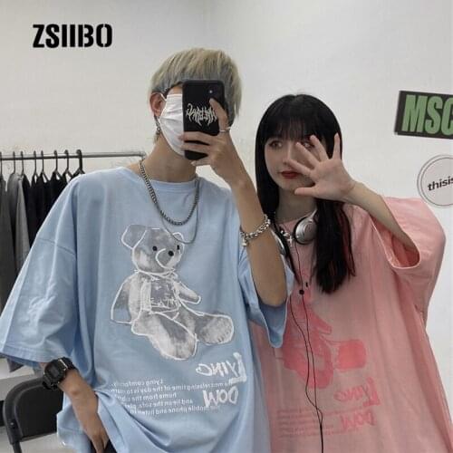 BF Korean anime tees Harajuku casual Ulzzang plus size fun loose gothic cartoon bear print T-shirt short-sleeved female clothes