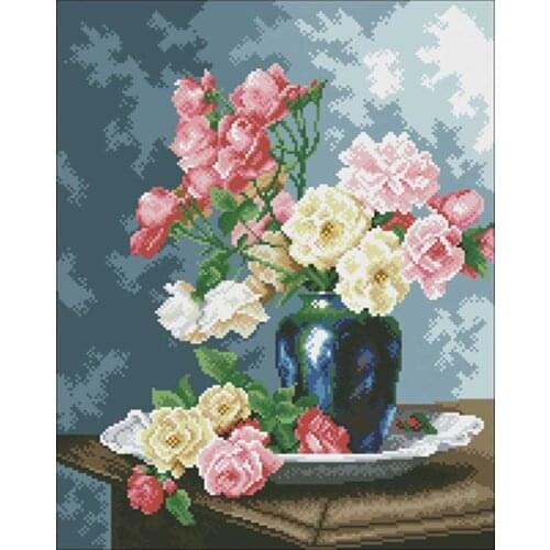 Blue porcelain vase and rose Counted Cross Stitch 11CT 14CT 18CT DIY Chinese Cross Stitch Kits Embroidery Needlework Sets