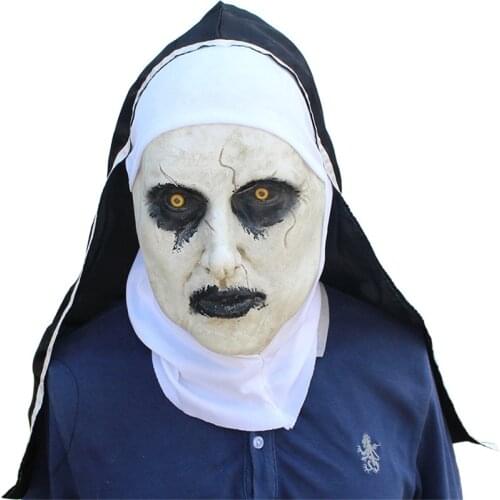Halloween The Nun Horror Mask Cosplay Valak Scary Demon Latex Masks With Headscarf Full Head Helmet Party Props