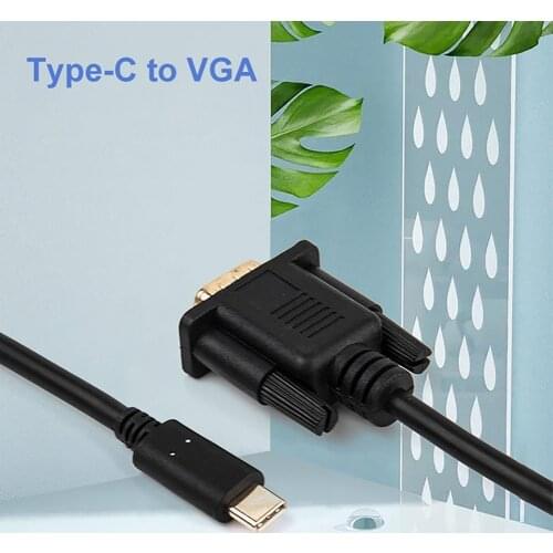 Converter Cable HD-compatible Stable Output Driver-free USB3.1 Type-C Male to VGA 1.8M 1080P Compact Adapter Cable for Monitors