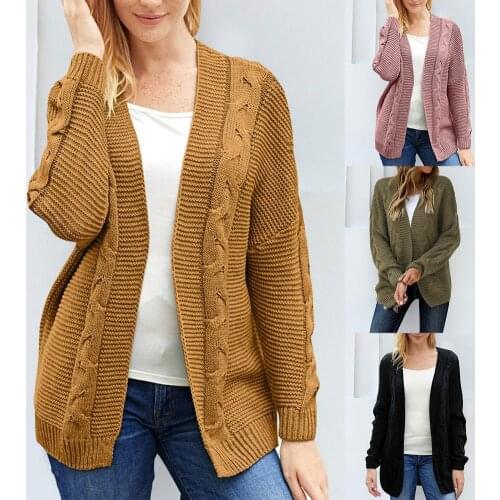 Women Cardigan Coat Solid Color Comfortable Soft Hemp Pattern Batwing Sleeve Sweater Cardigans for Women 2021 Sweater Oversize