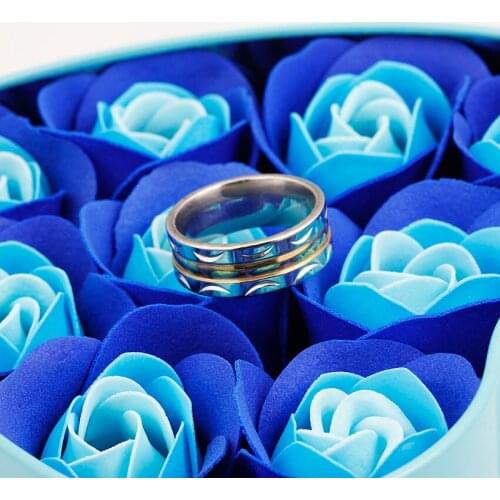 QianBei Gold Color Stainless Steel Ring for Pattern Engagement Wedding Rings Size 7-11